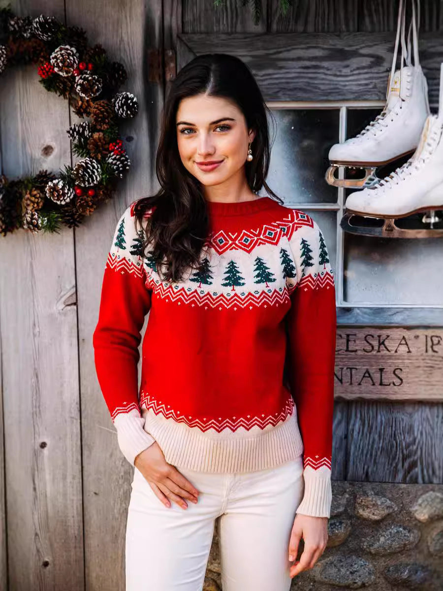 Women's Casual Christmas Tree Knitted Sweater