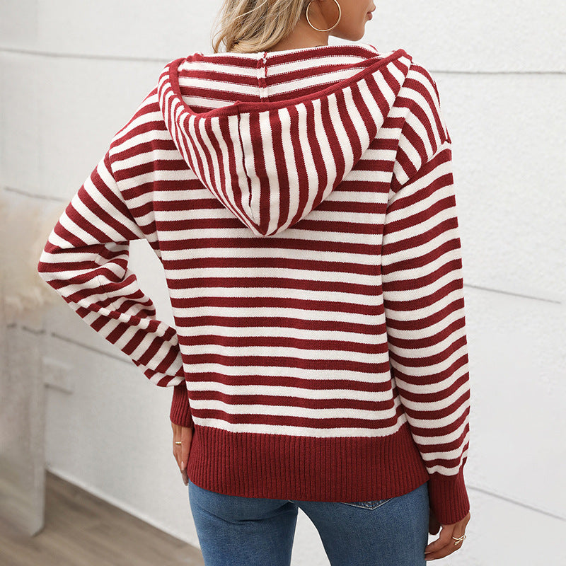 Women's V-neck Striped Pullover Sweater