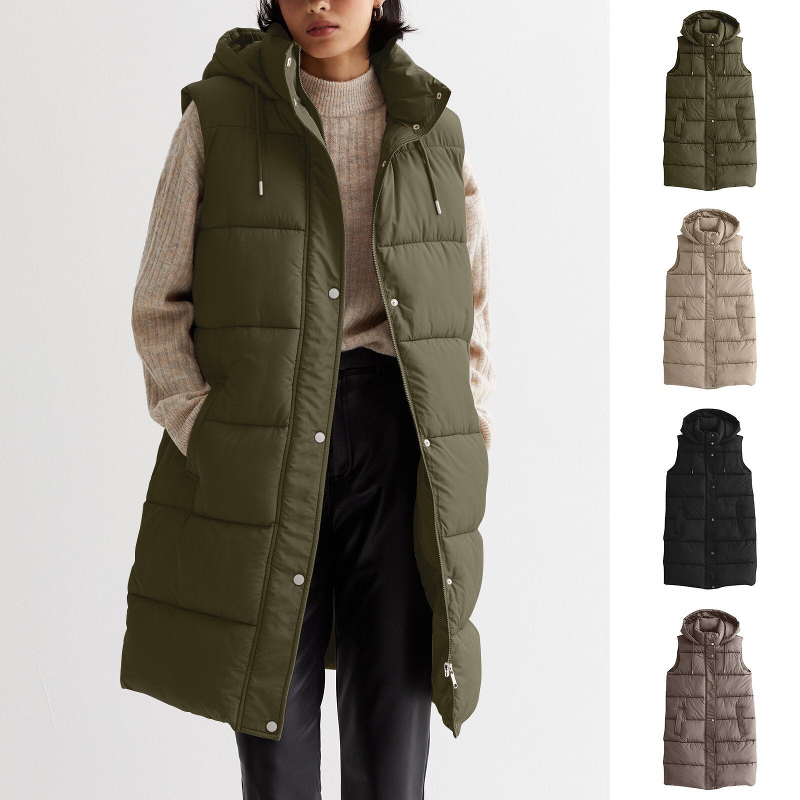 Solid Color Mid-length Vest Hooded  Coat