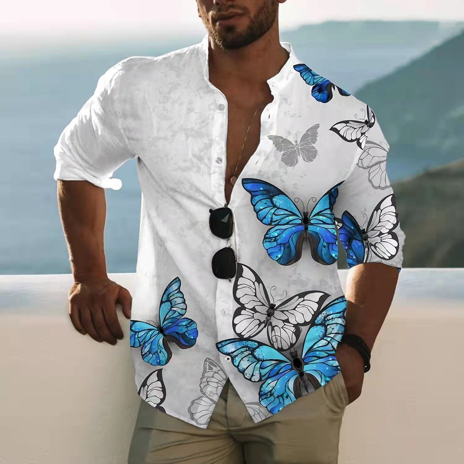 Men's Fashion Printed Long-sleeved Shirt