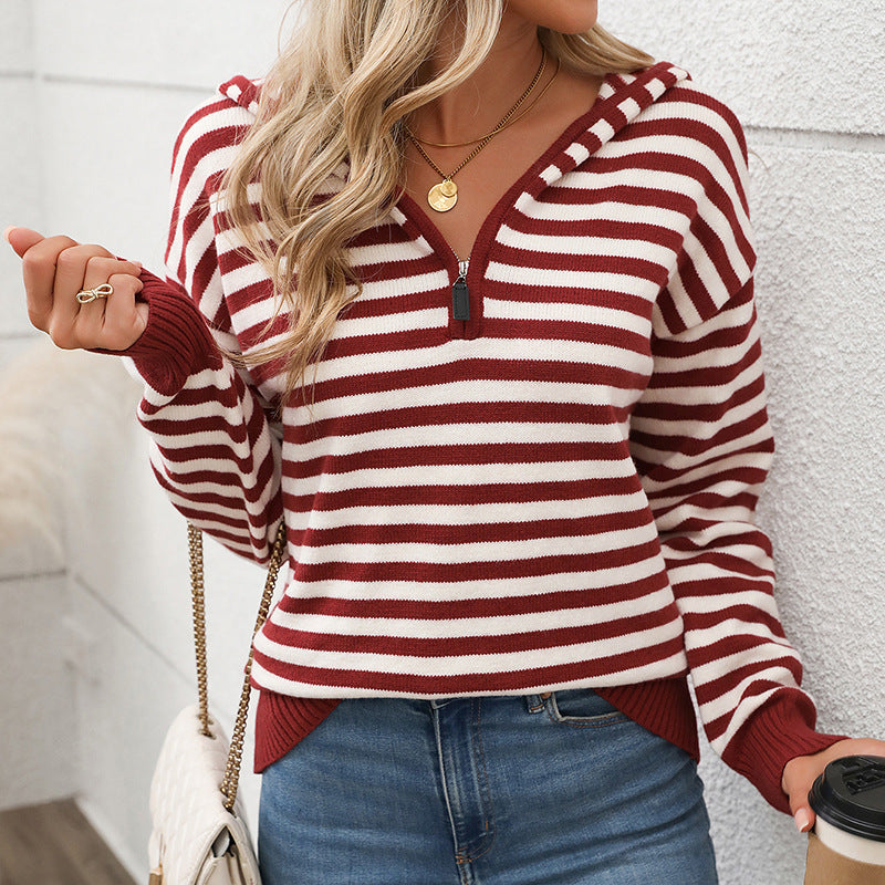 Women's V-neck Striped Pullover Sweater